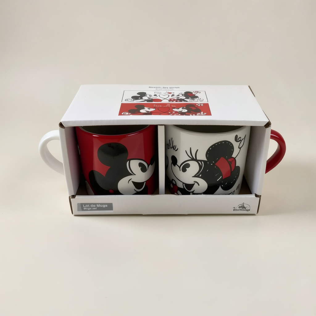 Vue supérieure du coffret de deux mugs True Love Mickey et Minnie – Disneyland Paris