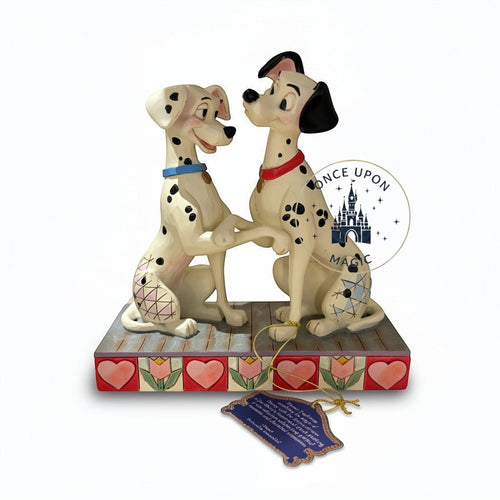Once Upon Magic Disney 101 Dalmatians collectible figurine featuring Pongo and Perdita on a decorative heart base