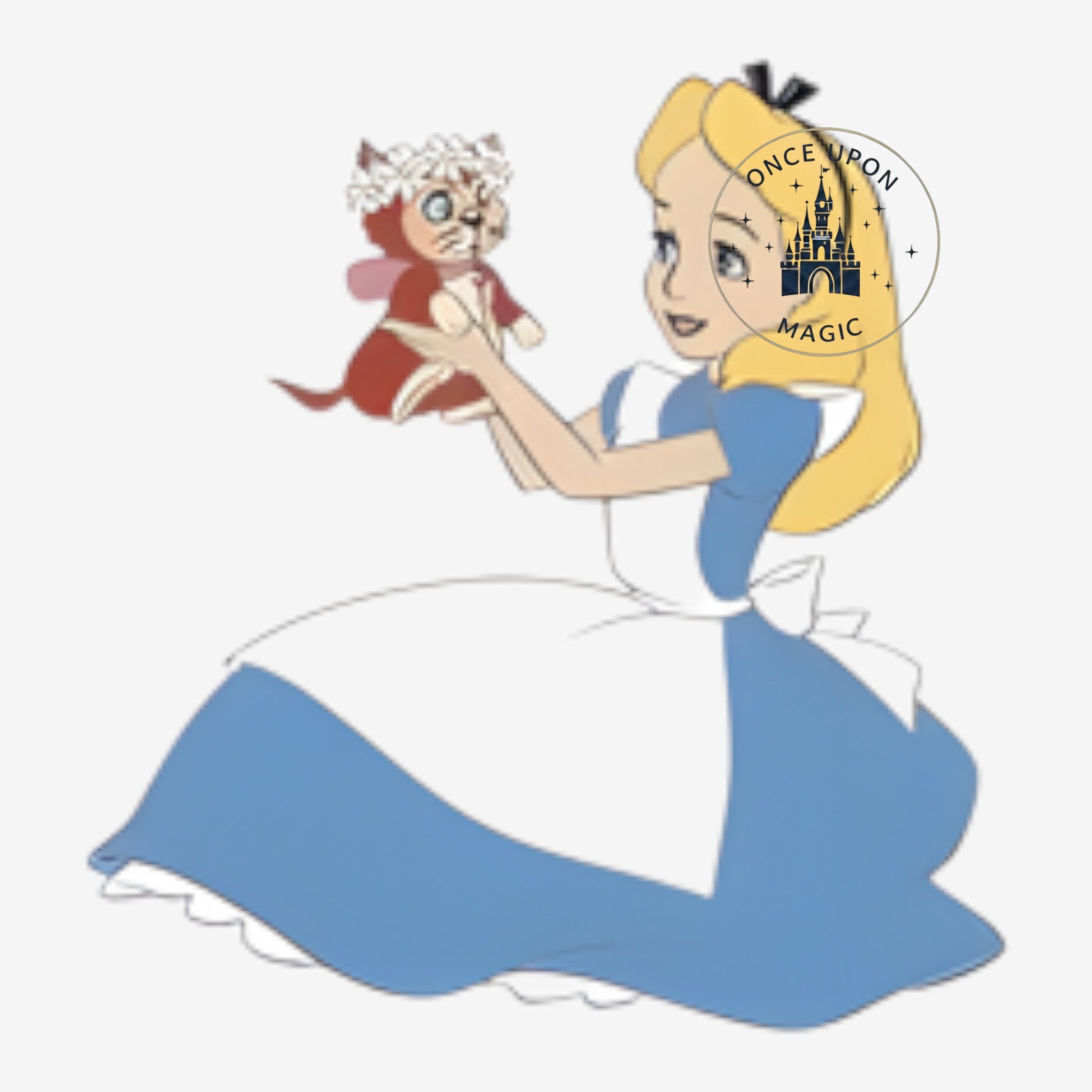 Once Upon Magic Disneyland Paris pin featuring Alice holding her cat Dinah from the July 2026 collection