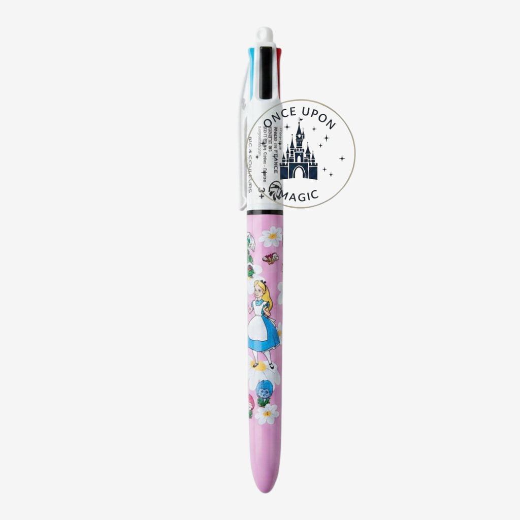 Once Upon Magic Alice in Wonderland 4-color Bic pen in pastel pink with character illustrations from Disneyland Paris
