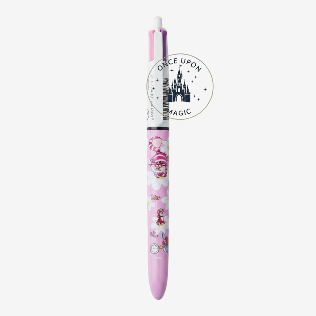 Once Upon Magic Alice in Wonderland 4-color Bic pen in pastel pink with Cheshire Cat and White Rabbit illustrations