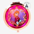 Once Upon Magic Anna compact mirror with pink gem border and Frozen forest scene. Rose gold finish.