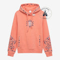 Once Upon Magic coral hoodie with Anna from Frozen embroidery, snowflake chest detail, and folk Arendelle designs on sleeves.