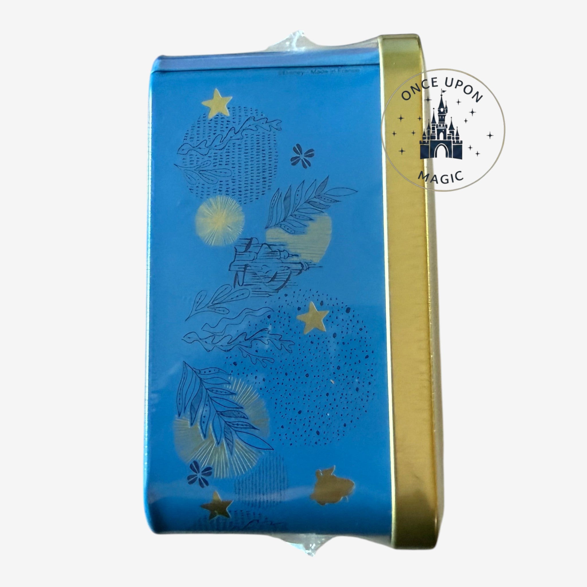 Once Upon Magic Ariel Disneyland Paris collector aluminium tin featuring blue and gold underwater themed illustrations.