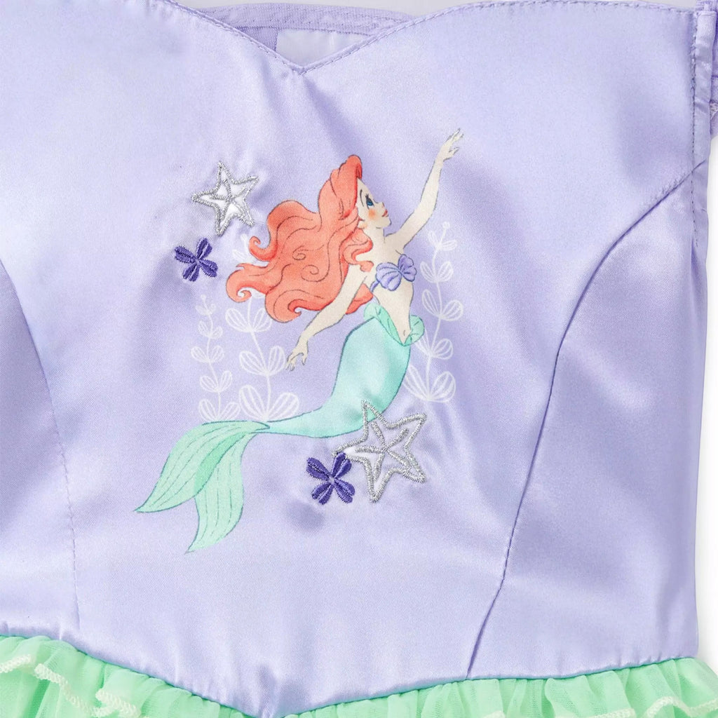 Once Upon Magic Ariel princess dress for children in satin purple with embroidered mermaid and star details