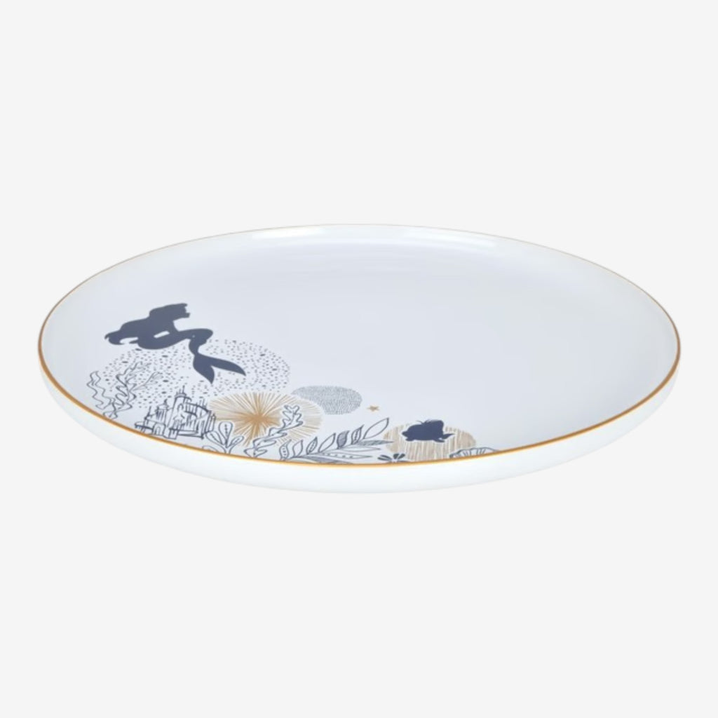Once Upon Magic white ceramic serving platter with Ariel from The Little Mermaid design, gold rim, 30cm