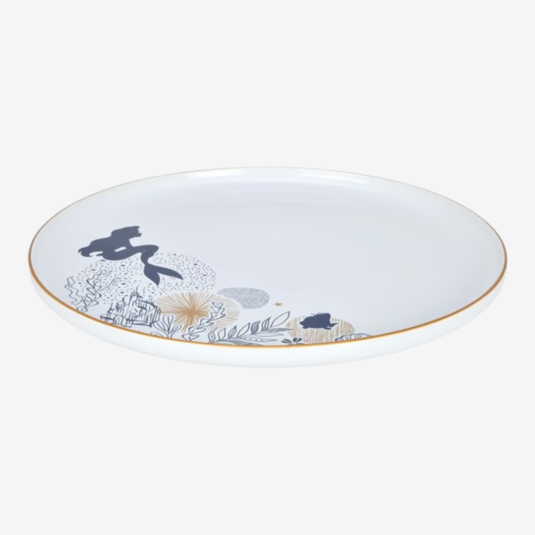 Once Upon Magic white ceramic serving platter with Ariel from The Little Mermaid design, gold rim, 30cm