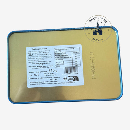Once Upon Magic Disneyland Paris Ariel butter shortbread tin back label with nutritional information and ingredients
