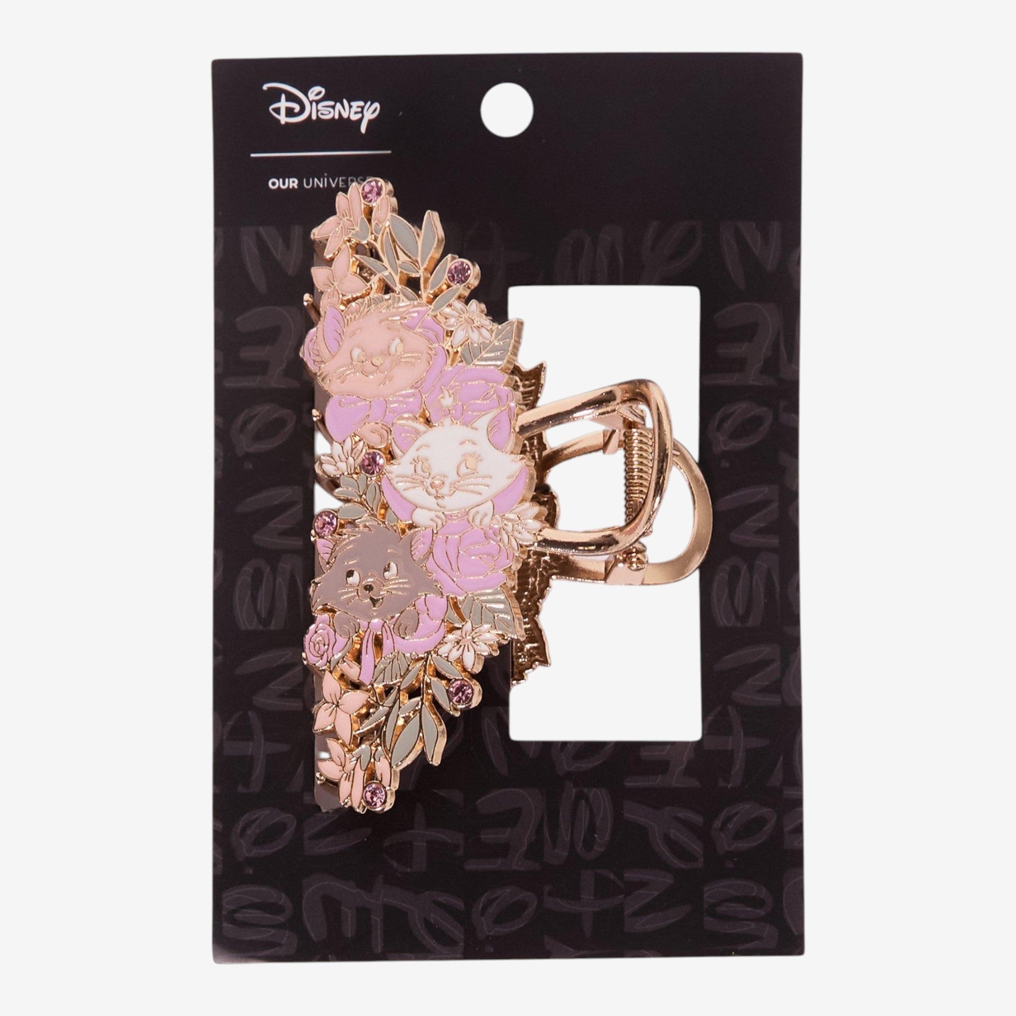 Once Upon Magic Disney Aristocats Marie, Toulouse & Berlioz floral claw hair clip with rose gold metal.