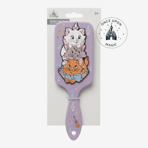 Once Upon Magic pastel purple hair brush featuring stack of Aristocat kittens and musical notes. Plastic with soft bristles.
