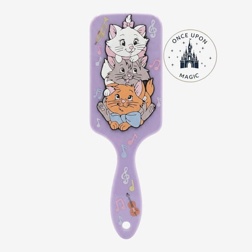 Once Upon Magic pastel purple hairbrush featuring stack of Aristocats characters and musical notes. Plastic with soft bristles.
