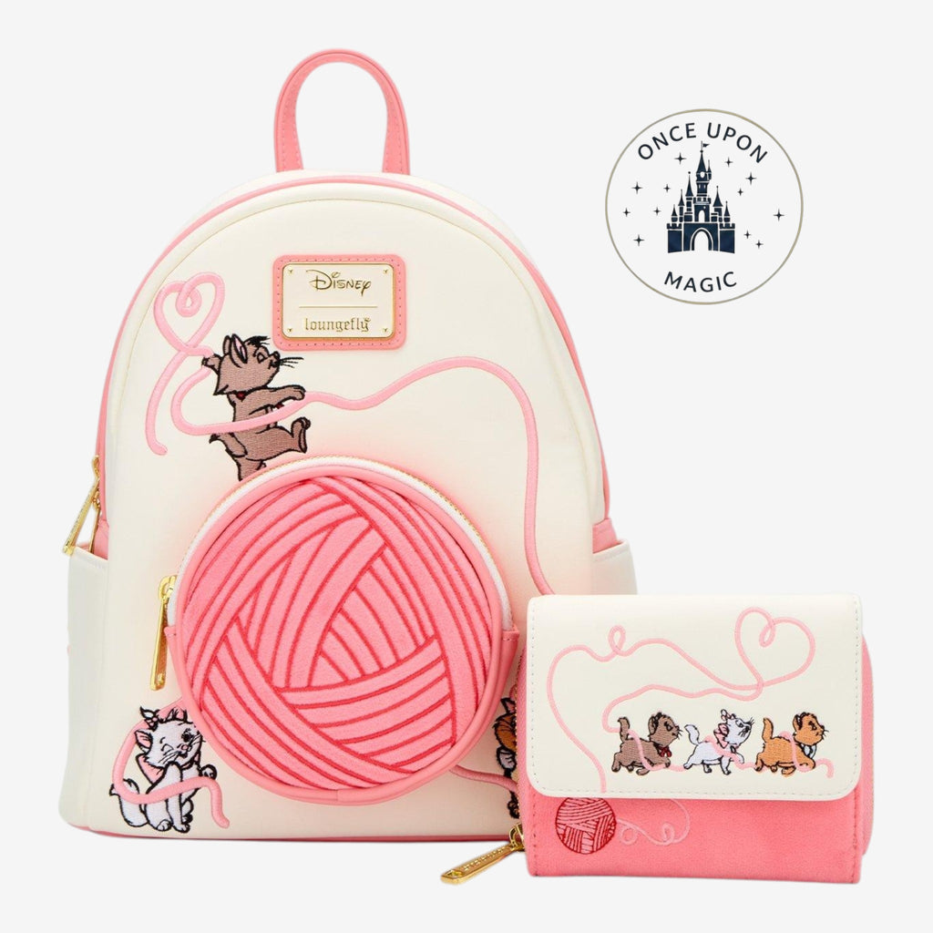 Once Upon Magic Disney The Aristocats kittens and pink yarn mini backpack with matching wallet.