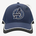 Once Upon Magic navy blue Avengers baseball cap with a black textured brim and white piping detail.