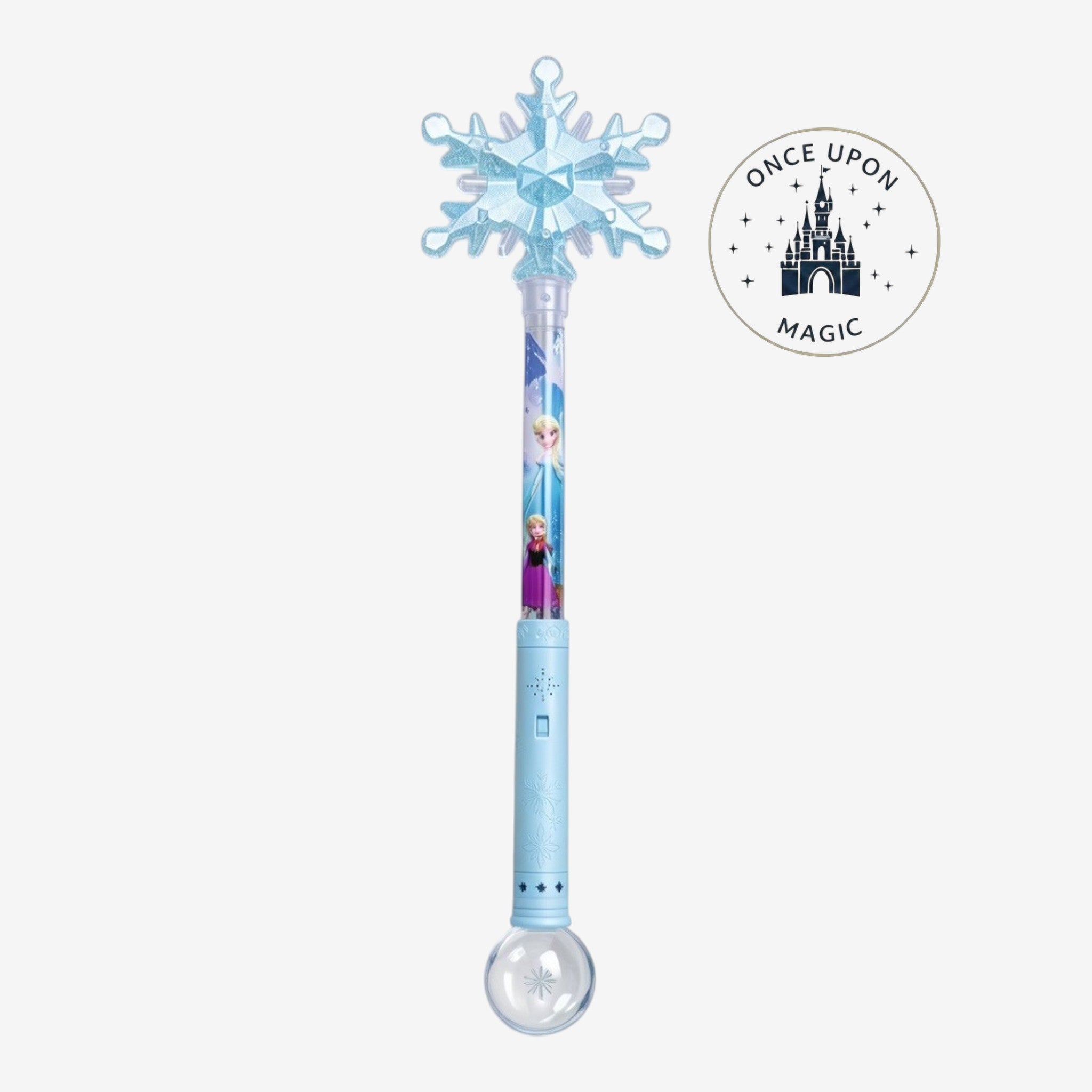 Baguette magique lumineuse Once Upon Magic Reine des Neiges avec flocon bleu et images d'Elsa et Anna