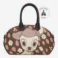 Once Upon Magic brown faux leather Bambi handbag with floral print and double handles. Disneyland Paris exclusive.