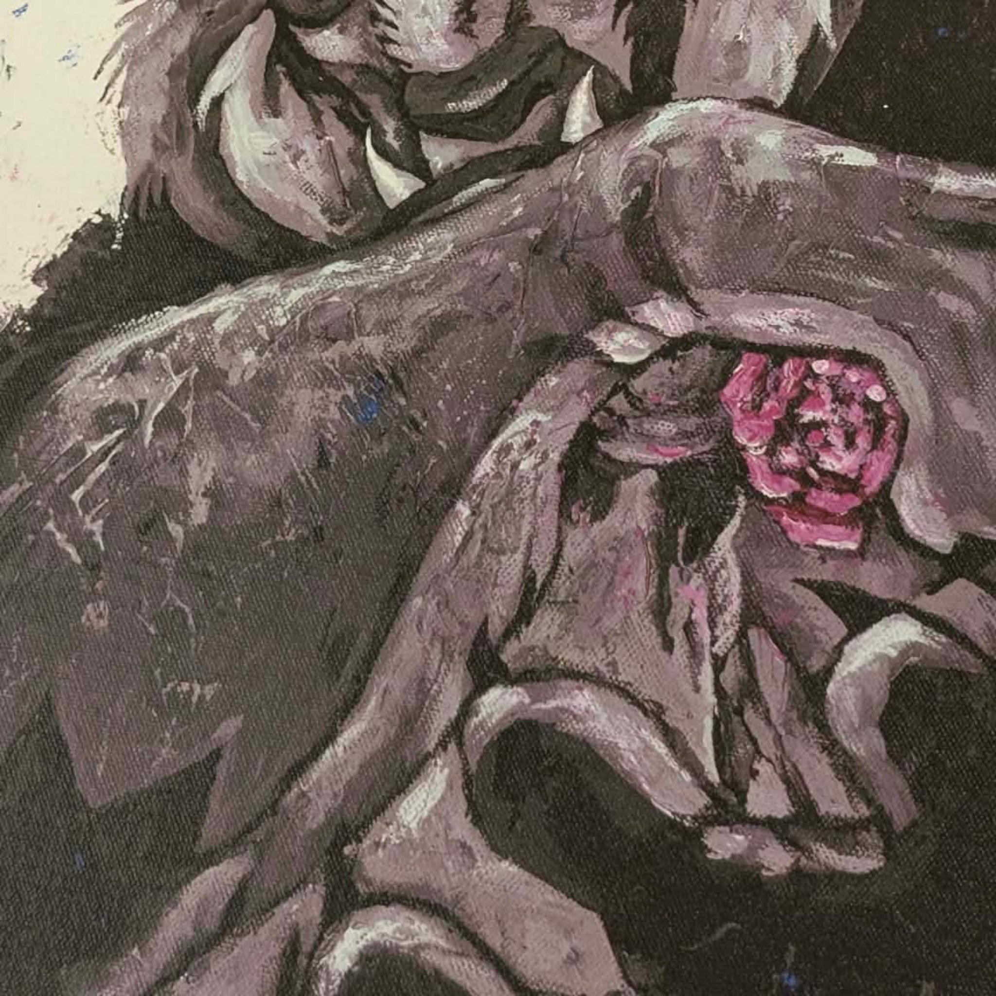Once Upon Magic Disney Fine Art Silver Series canvas featuring the Beast with a vibrant rose in a black frame