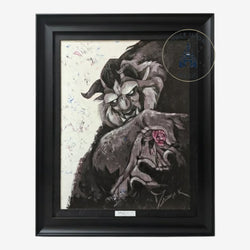 Once Upon Magic Disney Silver Series framed canvas featuring a monochromatic Beast illustration with a red rose.