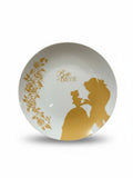 Once Upon Magic Beauty and the Beast ceramic plate featuring gold silhouettes of Belle and the Beast with rose motifs