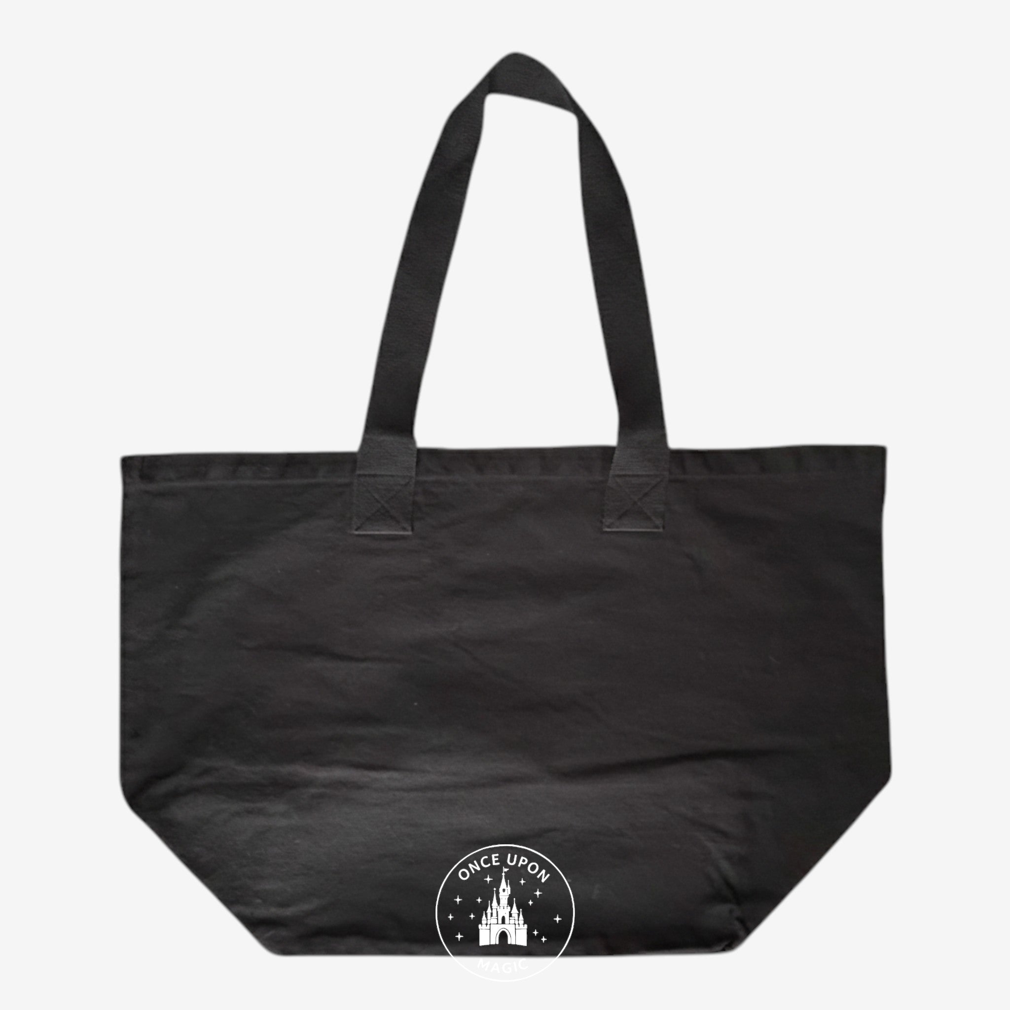 Once Upon Magic black canvas tote bag with sturdy shoulder straps for everyday use