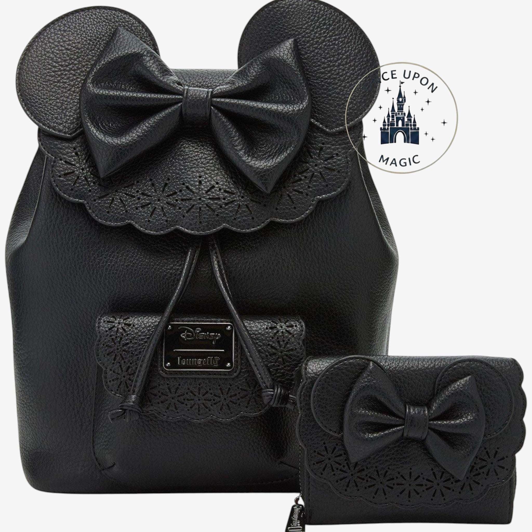 Loungefly Minnie Mouse Black Textured Pebble Mini Backpack 3D Ears & Bow