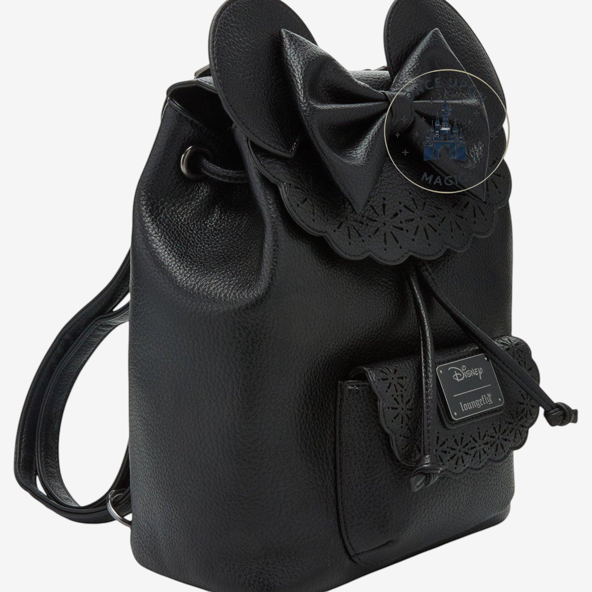 Loungefly Minnie Mouse Black Textured Pebble Mini Backpack 3D Ears & Bow