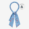 Once Upon Magic blue braided hair scarf with floral Frozen-inspired patterns and knotted ribbon ends