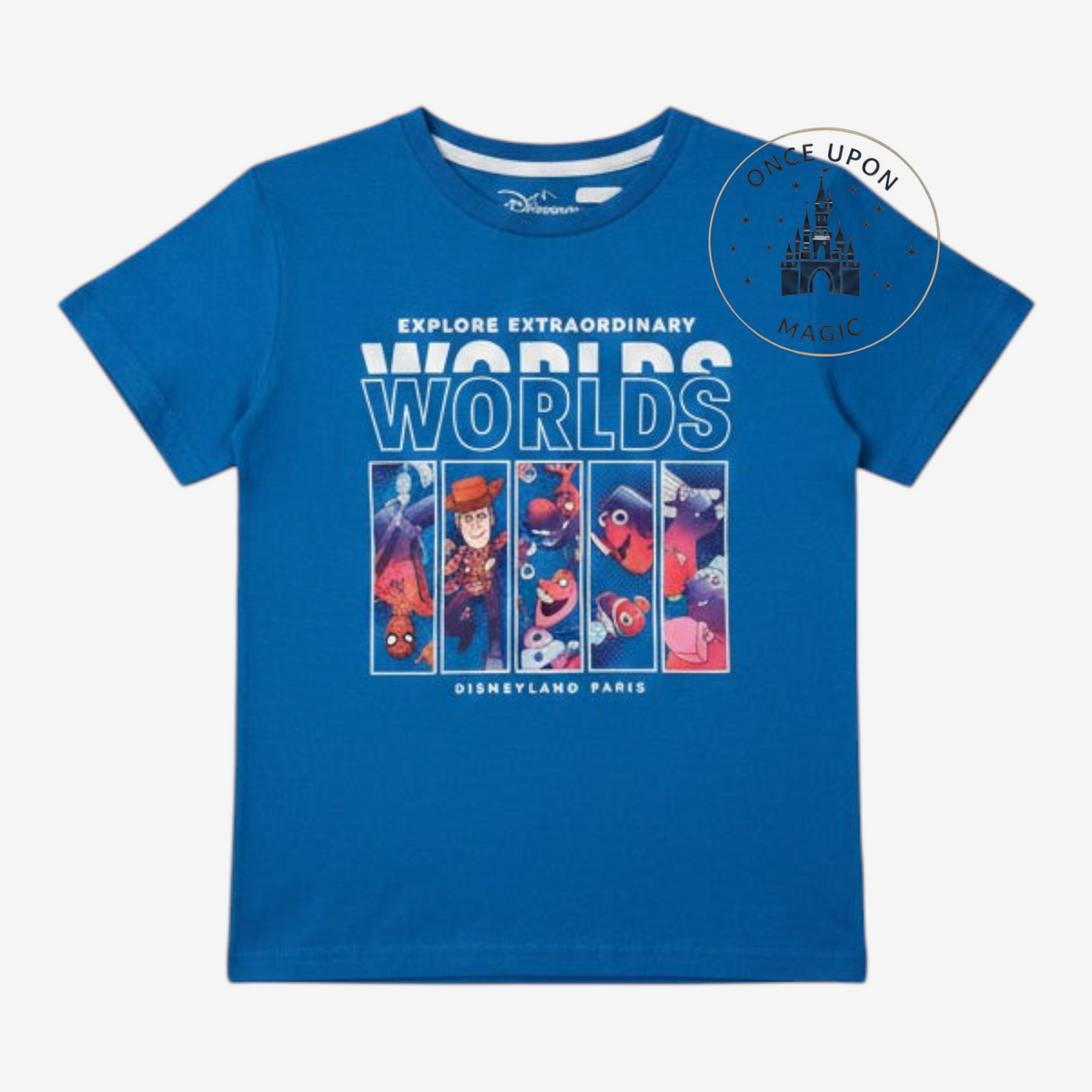 Once Upon Magic blue short-sleeve kids t-shirt featuring Disney Extraordinary Worlds character graphic print
