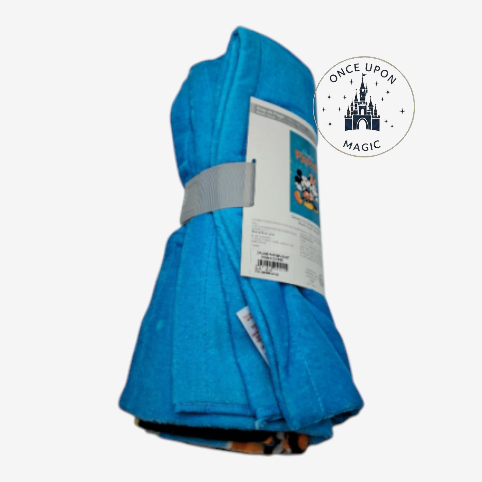 Once Upon Magic blue Disney character plush throw blanket rolled up with product tag