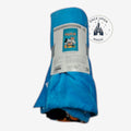 Once Upon Magic blue Disney character plush throw blanket rolled with product label on white background