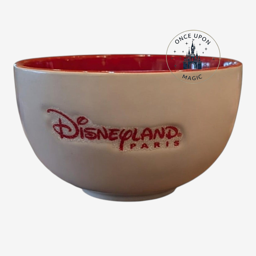 Bol Once Upon Magic Disneyland Paris blanc avec intérieur rouge et logo en relief pour céréales ou petit-déjeuner