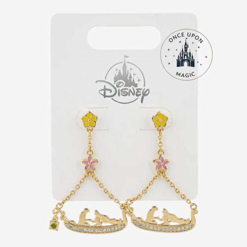 Boucles d'oreilles pendantes Once Upon Magic Disney Raiponce dorées avec strass et motif barque romantique