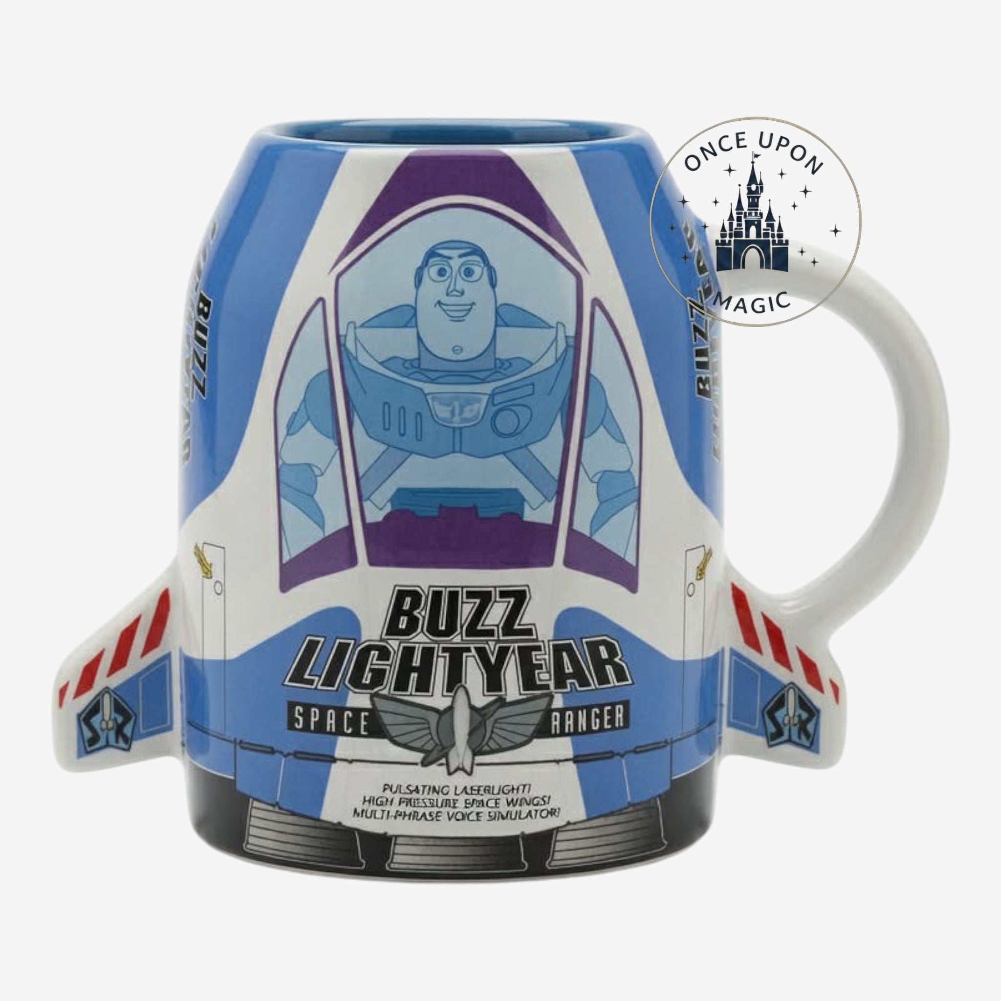 Once Upon Magic Buzz Lightyear spaceship mug from Disneyland Paris featuring Buzz in his cockpit design