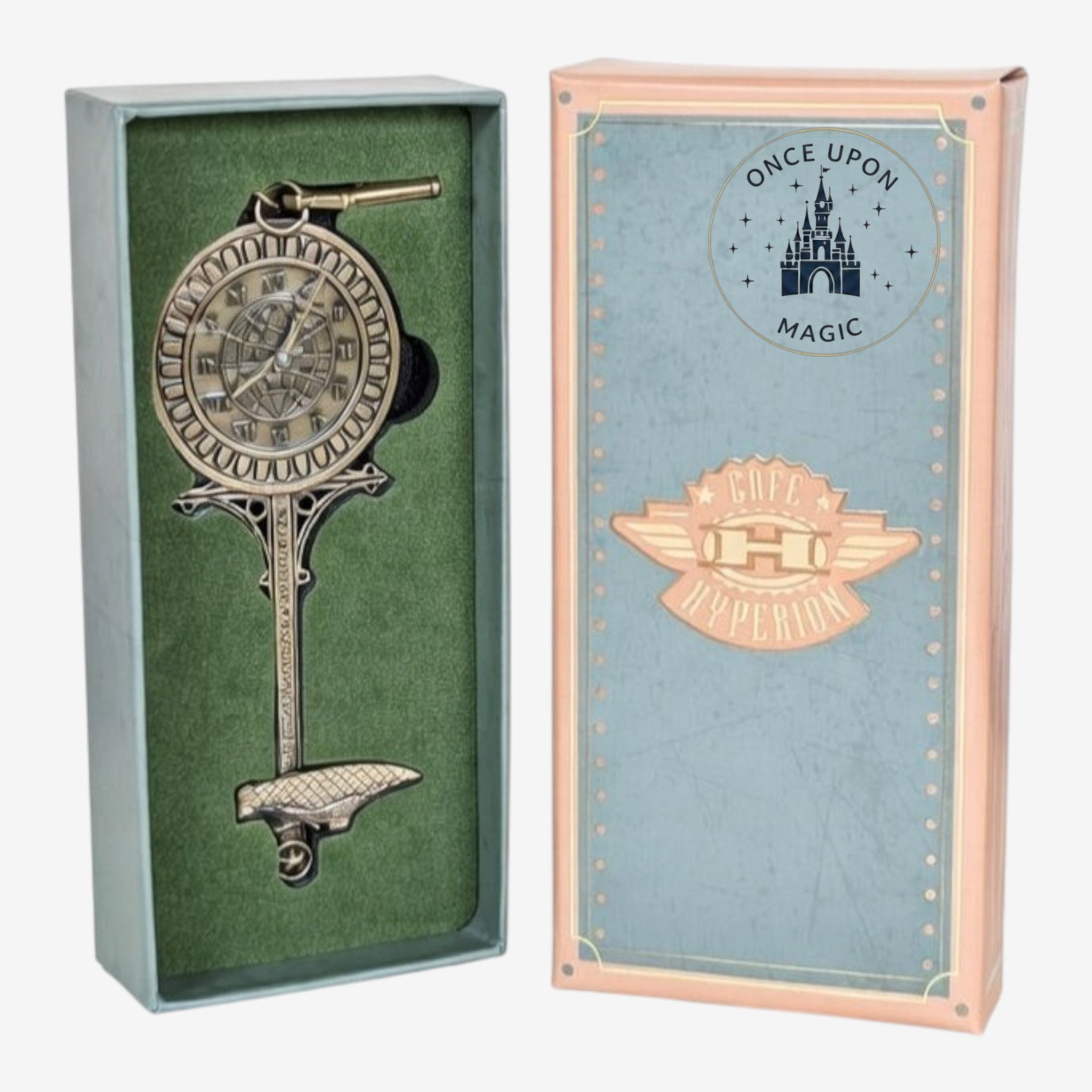 Once Upon Magic limited edition Cafe Hyperion collector key, bronze steampunk design, in display box.
