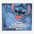 Carnet d’autographes Once Upon Magic bleu avec Stitch, idéal pour collectionner des souvenirs Disney.