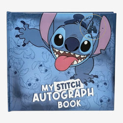 Carnet d’autographes Once Upon Magic bleu avec Stitch, idéal pour collectionner des souvenirs Disney.