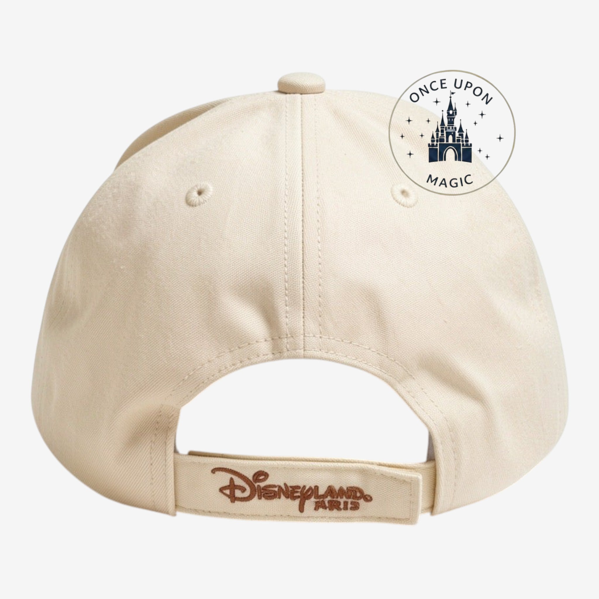Once Upon Magic beige cotton baseball cap with Chip & Chap 3D plush detail and embroidered Chap silhouette.