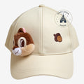Once Upon Magic beige cotton baseball cap with a 3D Chip plush head and an embroidered Chap silhouette.