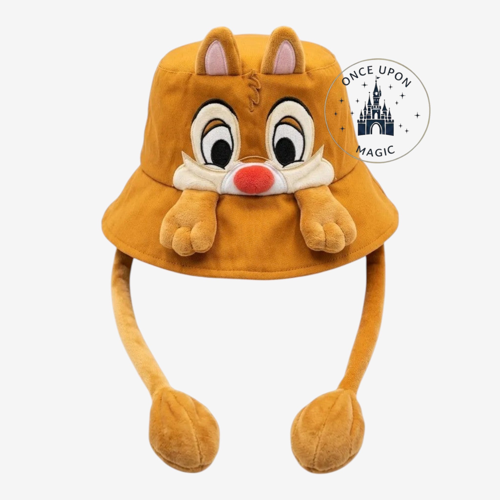 Once Upon Magic Chip 'n Dale plush bucket hat in warm brown with character face, ears, and dangling paws.
