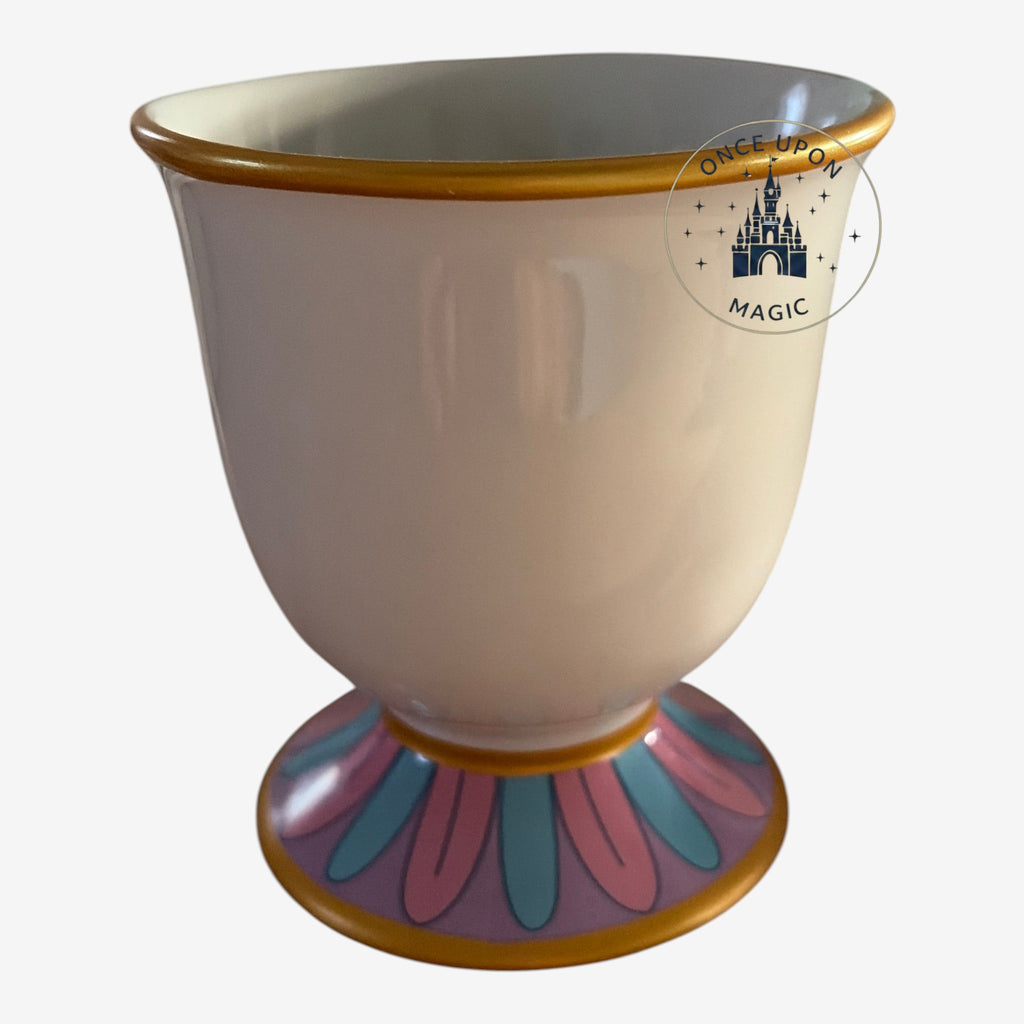 Once Upon Magic ceramic Chip mug from Beauty and the Beast with gold rim and floral base detail