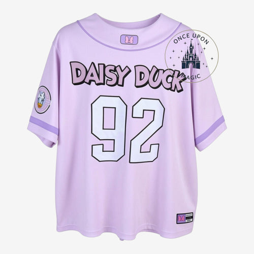 Once Upon Magic Daisy Duck 1992 baseball jersey in lilac and pink with graphic print and sleeve patch