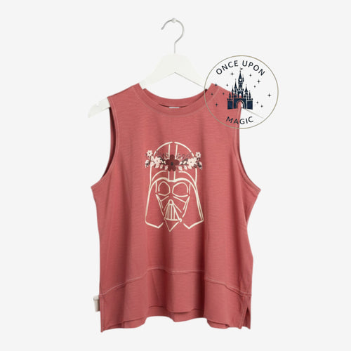 Once Upon Magic Star Wars terracotta pink tank top featuring a Darth Vader mask with a floral crown design.