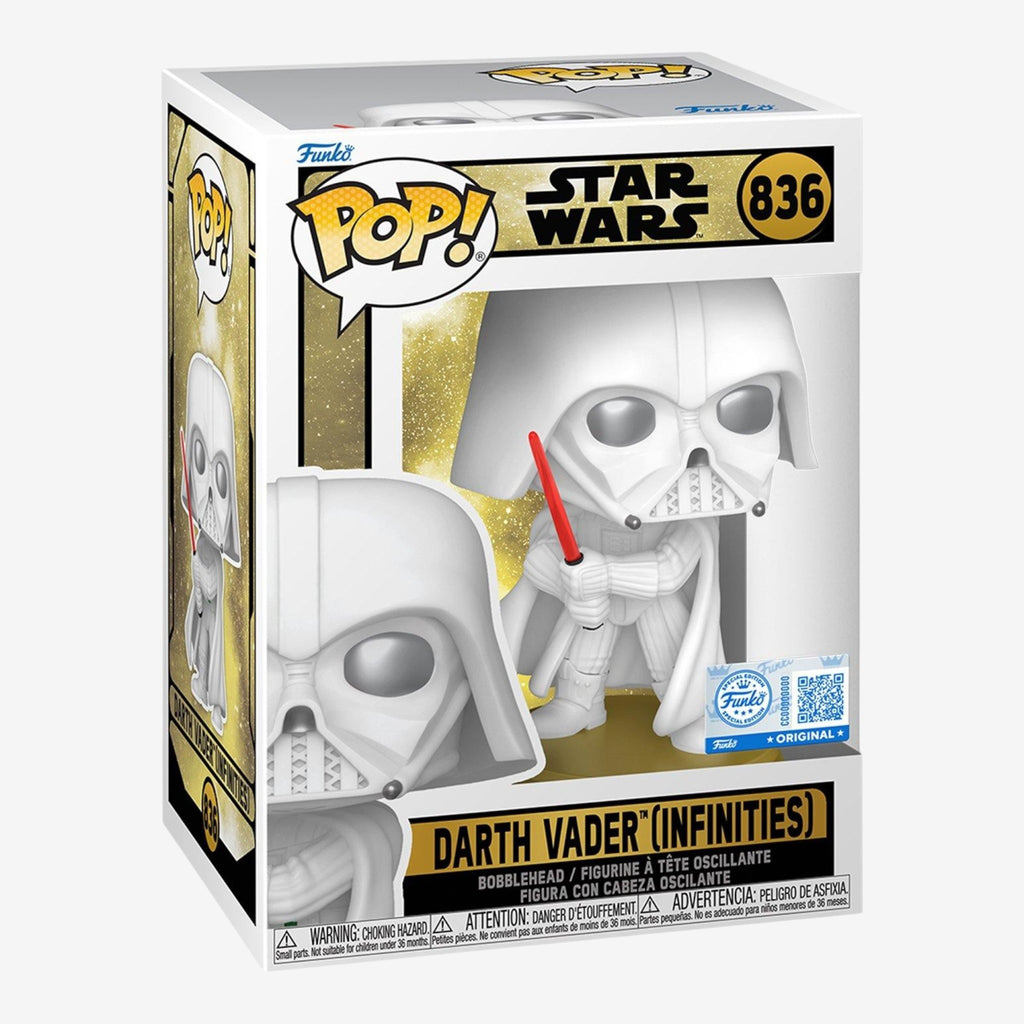 Once Upon Magic Star Wars Legends Darth Vader Infinities Funko Pop! 836, white armor, red lightsaber, vinyl bobblehead figure.