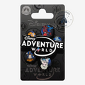 Once Upon Magic Disney Adventure World logo pin featuring character icons on a branded Disneyland Paris display card