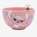 Once Upon Magic pink ceramic bowl featuring Disney's Angel character with floral Hawaiian print. Ideal for cereal or dessert.