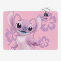 Once Upon Magic pink placemat featuring Disney's Angel character with purple floral accents. Ideal for kids' meals.