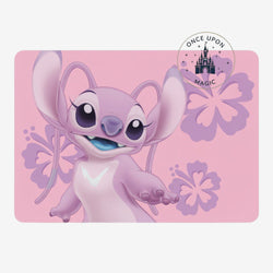 Once Upon Magic pink placemat featuring Disney's Angel character with purple floral accents. Ideal for kids' meals.