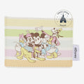 Once Upon Magic pastel stripe cardholder with Mickey, Minnie, Pluto, Donald, Daisy, and Goofy illustration. Faux leather.