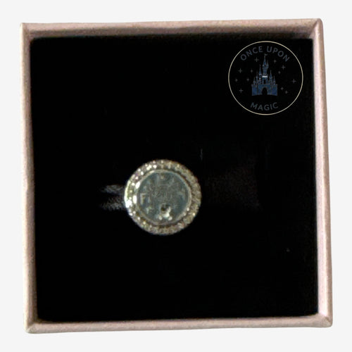 Once Upon Magic round fairy charm with sparkling crystal border and Disney castle design, perfect for bracelets.