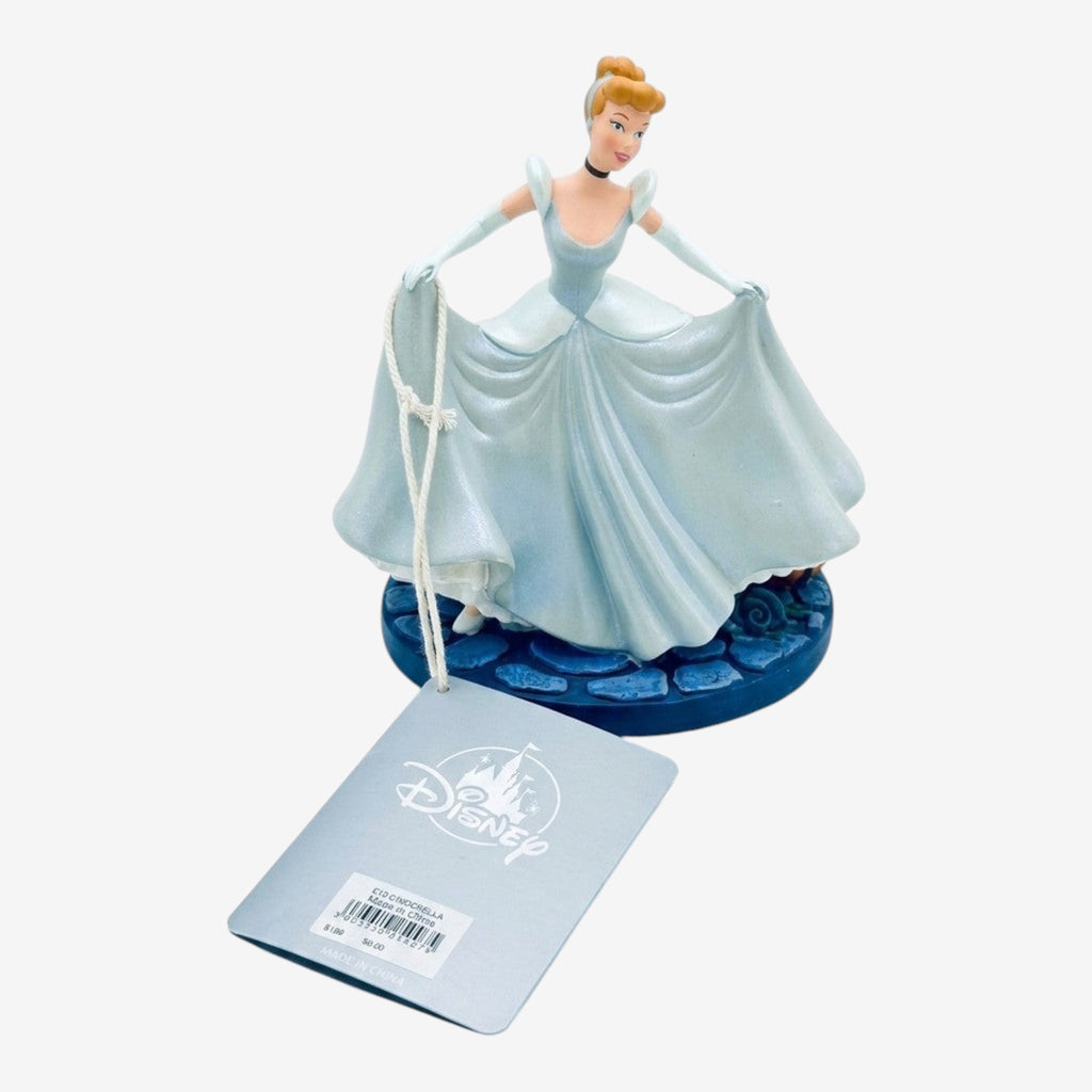 Once Upon Magic Disney Cinderella figurine in shimmering blue ballgown with white gloves and friends on base.