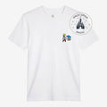 Once Upon Magic white cotton t-shirt with embroidered Goofy and Donald Duck on the chest. Classic crew neck, short sleeves.